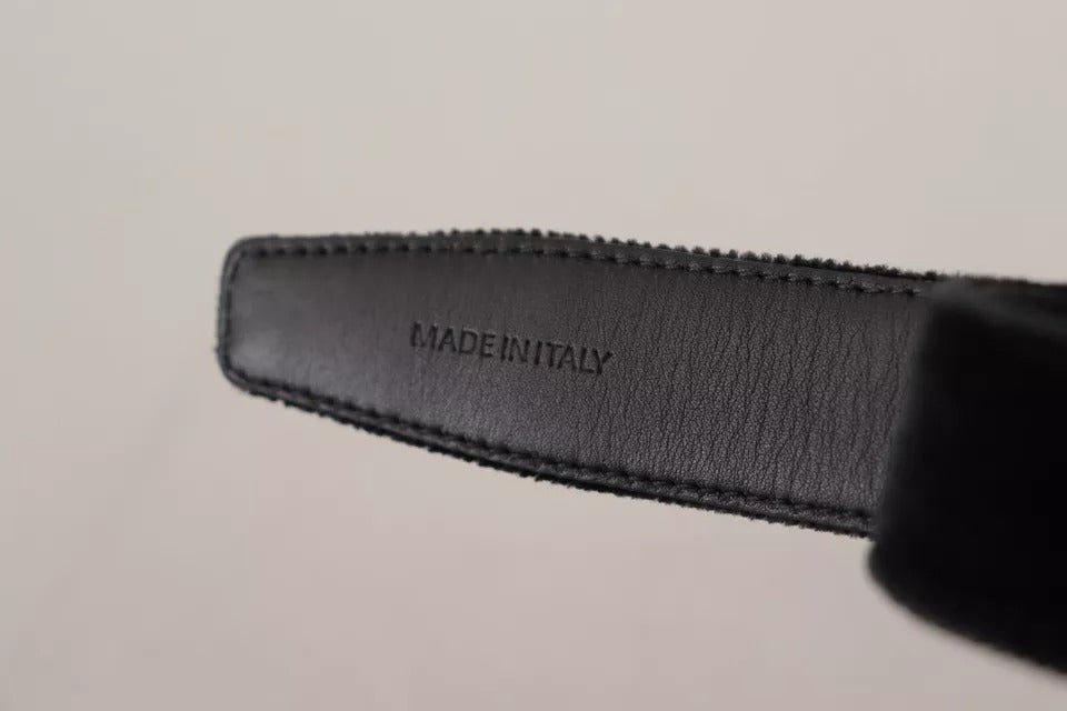 Ceinture Dolce &amp; Gabbana en velours noir avec boucle logo en métal argenté