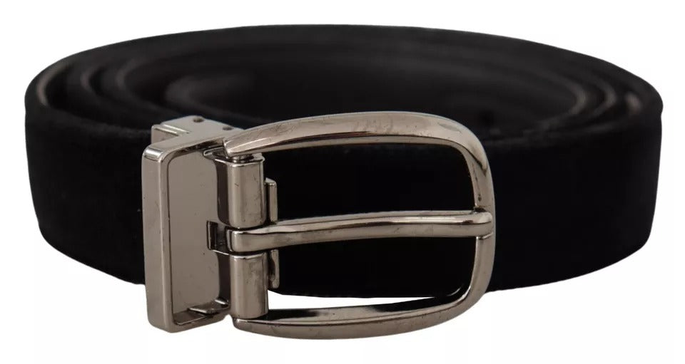 Ceinture Dolce &amp; Gabbana en velours noir avec boucle logo en métal argenté
