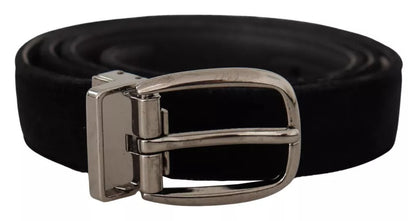 Ceinture Dolce &amp; Gabbana en velours noir avec boucle logo en métal argenté