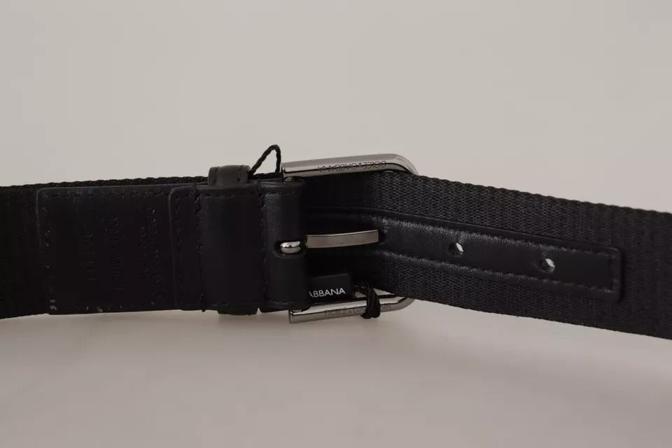 Ceinture Dolce &amp; Gabbana à boucle argentée et logo imprimé bleu et noir
