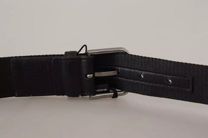Ceinture Dolce &amp; Gabbana à boucle argentée et logo imprimé bleu et noir