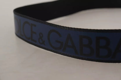 Ceinture Dolce &amp; Gabbana à boucle argentée et logo imprimé bleu et noir