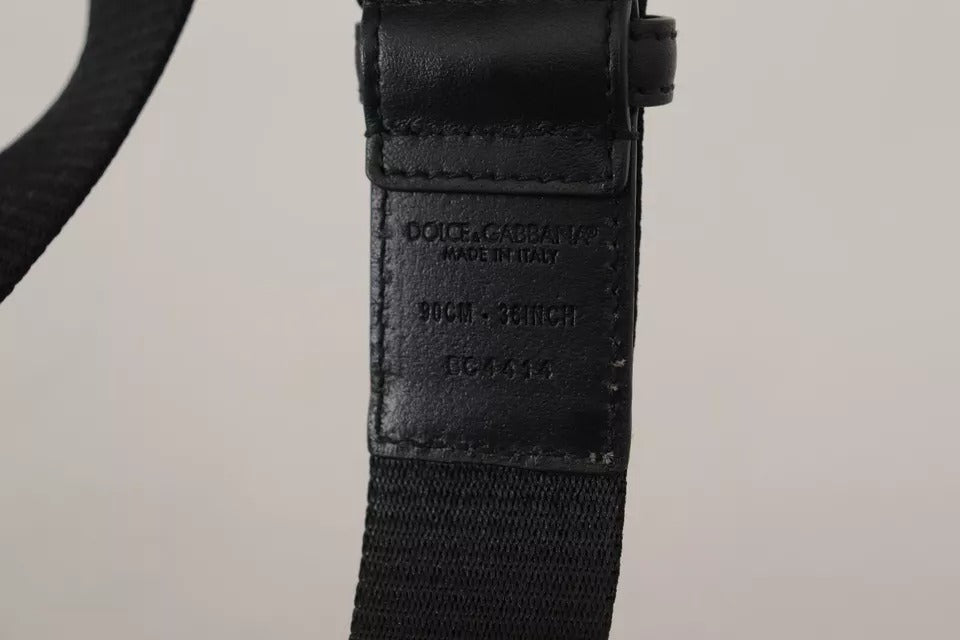 Ceinture Dolce &amp; Gabbana à boucle argentée et logo imprimé bleu et noir