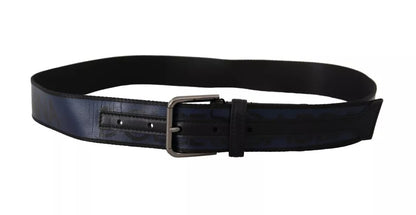 Ceinture Dolce &amp; Gabbana à boucle argentée et logo imprimé bleu et noir
