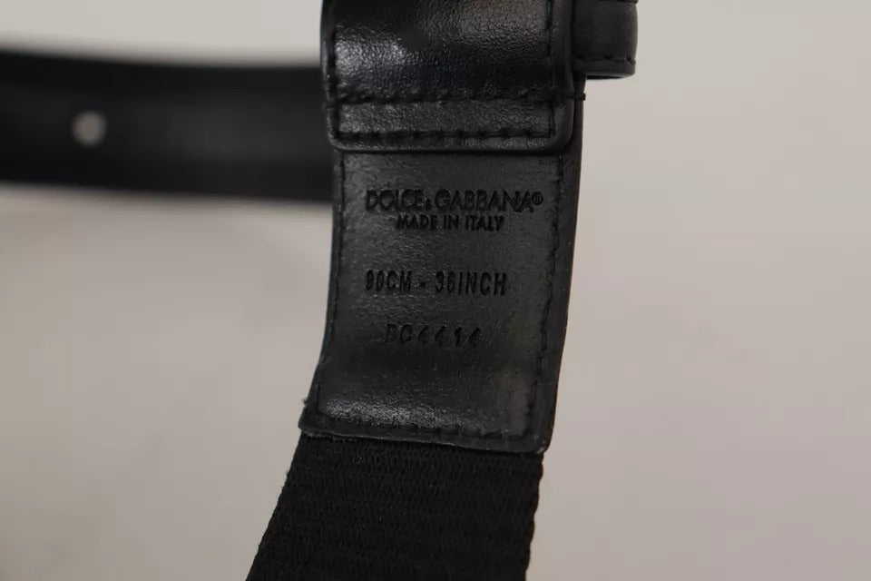 Ceinture Dolce &amp; Gabbana à boucle argentée et logo imprimé bleu et noir