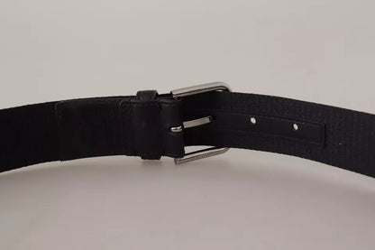 Ceinture Dolce &amp; Gabbana à boucle argentée et logo imprimé bleu et noir