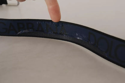 Ceinture Dolce &amp; Gabbana à boucle argentée et logo imprimé bleu et noir