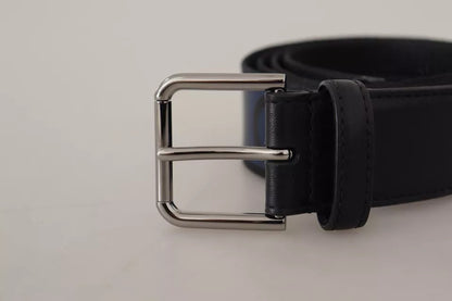 Ceinture Dolce &amp; Gabbana à boucle argentée et logo imprimé bleu et noir