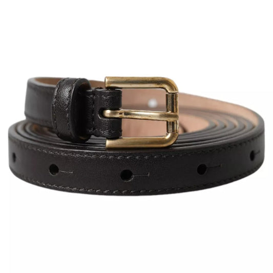 Ceinture Dolce &amp; Gabbana en cuir marron foncé avec boucle en métal doré pour femme