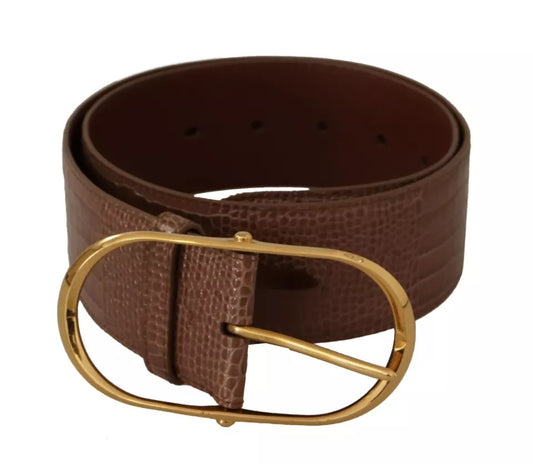 Ceinture Dolce &amp; Gabbana en cuir marron à taille large et boucle ovale en métal doré