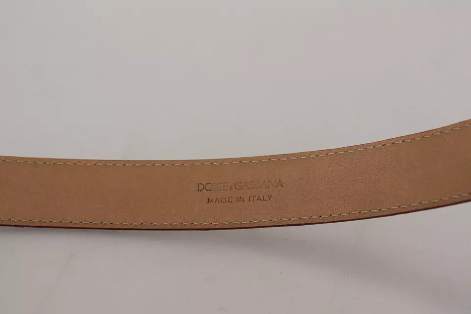 Dolce &amp; Gabbana Brown Leather Gold Engraved Metal Buckle Belt