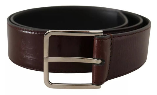 Ceinture Dolce &amp; Gabbana en cuir marron foncé avec boucle en métal gravée du logo