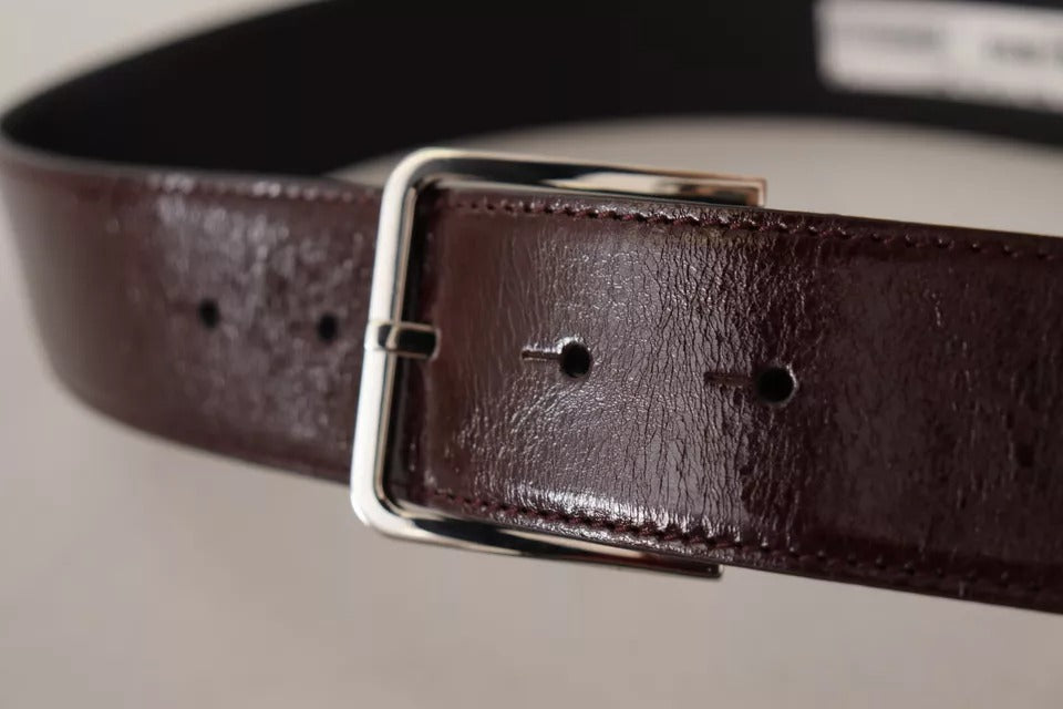 Ceinture Dolce &amp; Gabbana en cuir marron foncé avec boucle en métal gravée du logo