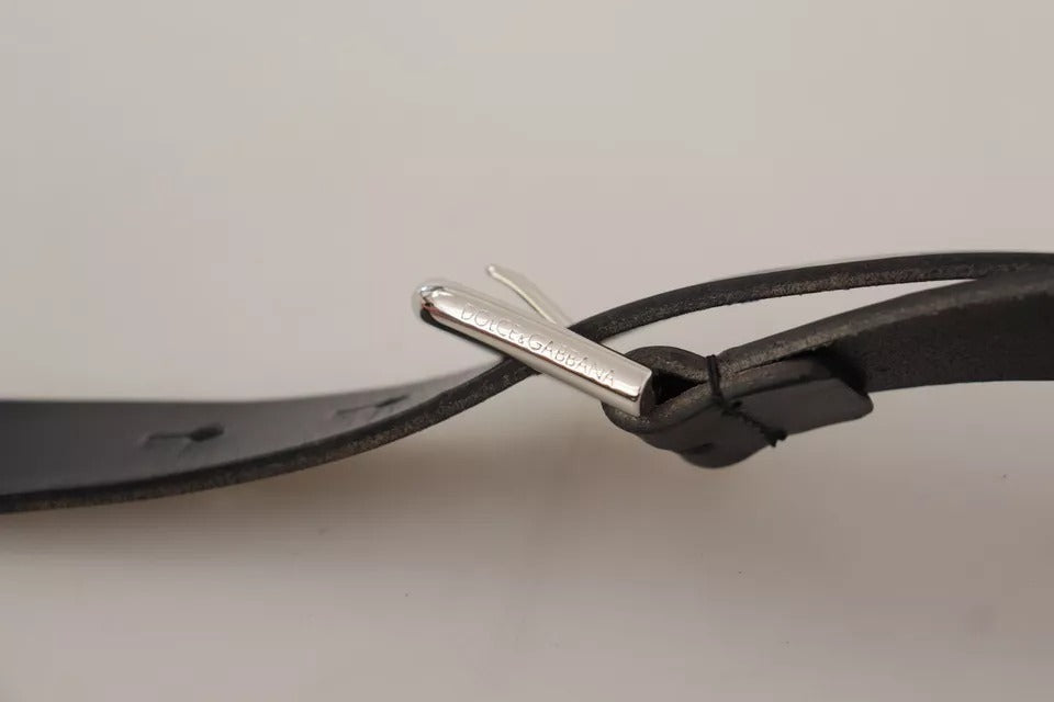 Ceinture classique Dolce &amp; Gabbana en cuir noir avec boucle en métal argenté