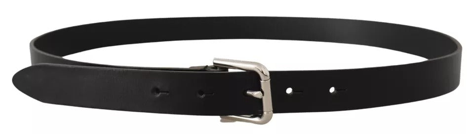 Ceinture classique Dolce &amp; Gabbana en cuir noir avec boucle en métal argenté