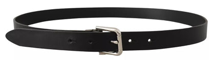 Ceinture classique Dolce &amp; Gabbana en cuir noir avec boucle en métal argenté