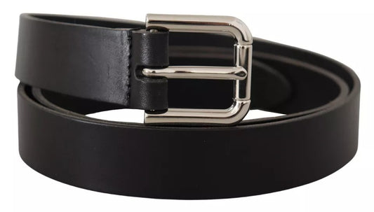 Ceinture classique Dolce &amp; Gabbana en cuir noir avec boucle en métal argenté
