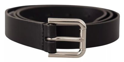 Ceinture classique Dolce &amp; Gabbana en cuir noir avec boucle en métal argenté
