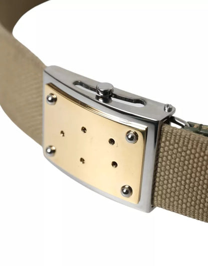Ceinture pour homme Dolce &amp; Gabbana en toile marron avec boucle carrée en métal