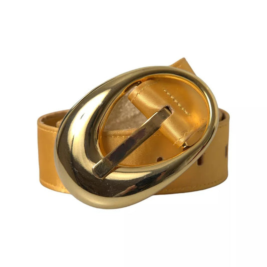 Ceinture en cuir satiné doré Dolce &amp; Gabbana avec boucle ovale en métal