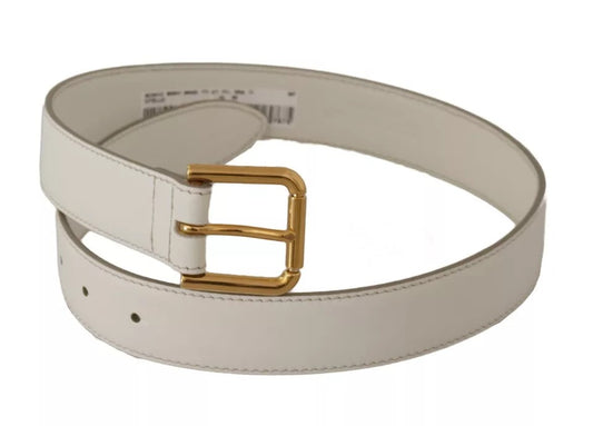 Ceinture Dolce &amp; Gabbana en cuir blanc avec boucle en métal gravée du logo doré