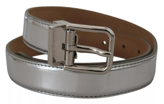 Ceinture Dolce &amp; Gabbana en cuir argenté avec boucle en métal