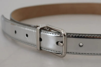 Dolce &amp; Gabbana Silver Leather Metal Buckle Belt