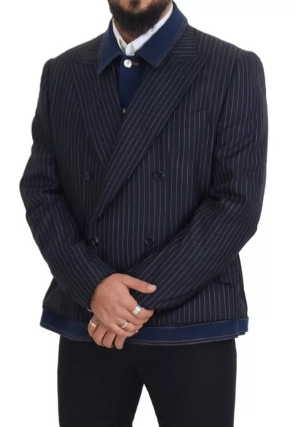 Dolce &amp; Gabbana Blue Striped Double Breasted Denim Blazer
