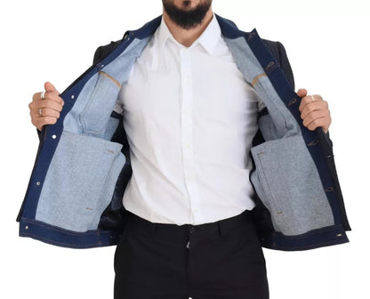 Dolce &amp; Gabbana Blue Striped Double Breasted Denim Blazer