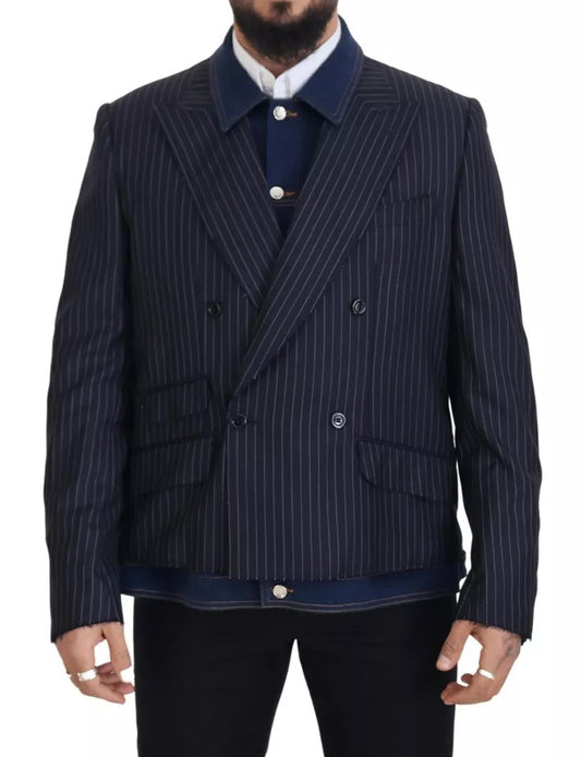 Blazer croisé en denim à rayures bleues Dolce &amp; Gabbana