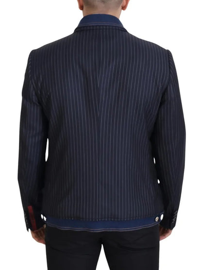 Dolce &amp; Gabbana Blue Striped Double Breasted Denim Blazer