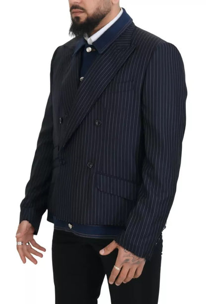 Dolce &amp; Gabbana Blue Striped Double Breasted Denim Blazer