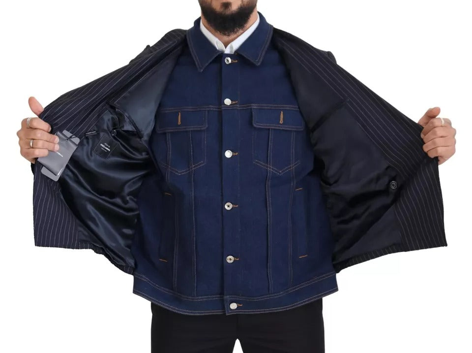 Dolce &amp; Gabbana Blue Striped Double Breasted Denim Blazer