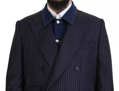 Dolce &amp; Gabbana Blue Striped Double Breasted Denim Blazer