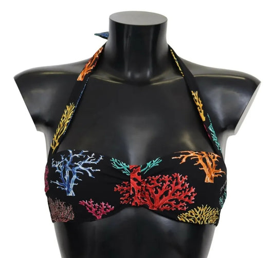 Haut de bikini de plage imprimé corail noir Dolce &amp; Gabbana