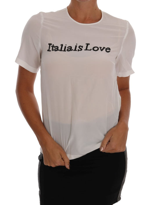 Chemisier blanc en soie à paillettes « Italia Is Love » de Dolce &amp; Gabbana