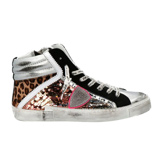 Baskets élégantes en cuir gris Philippe Model avec détails en paillettes