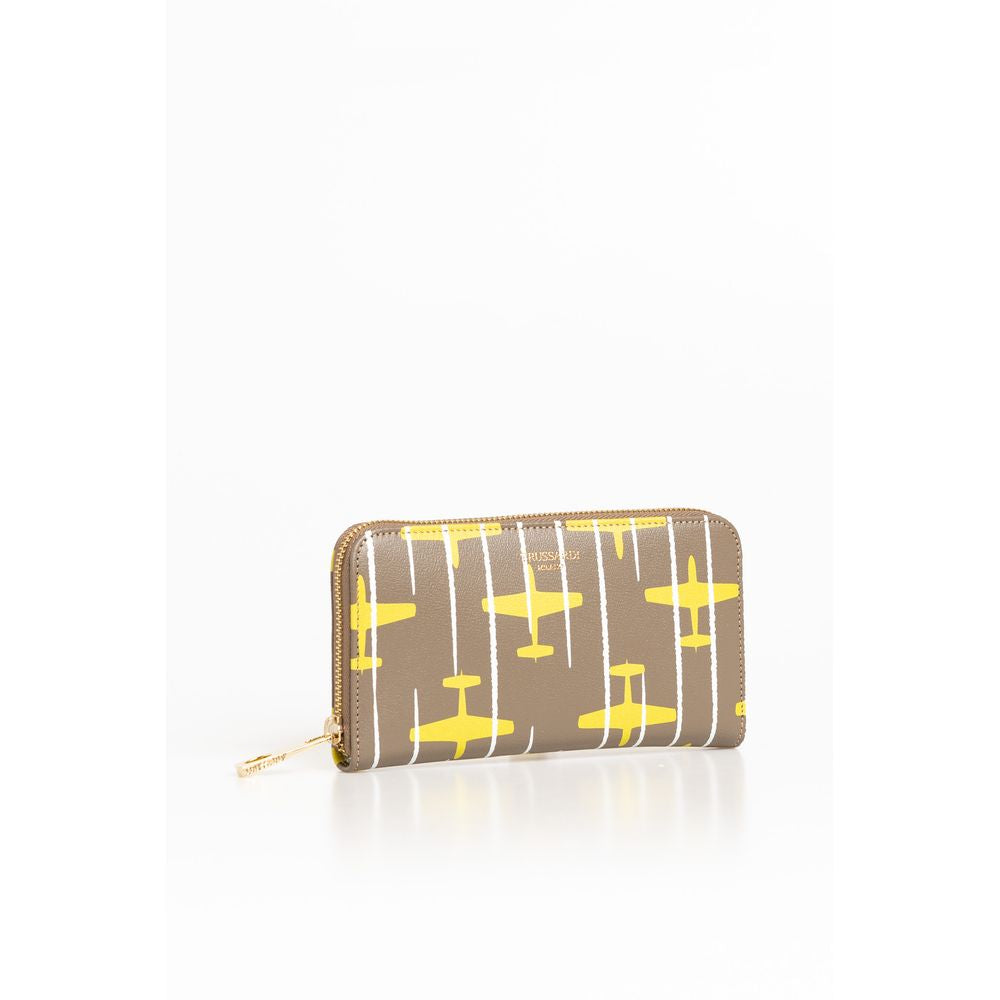 Portefeuille femme en cuir beige Trussardi