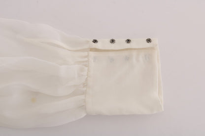 Dolce &amp; Gabbana White Daisy Applique Silk Shirt