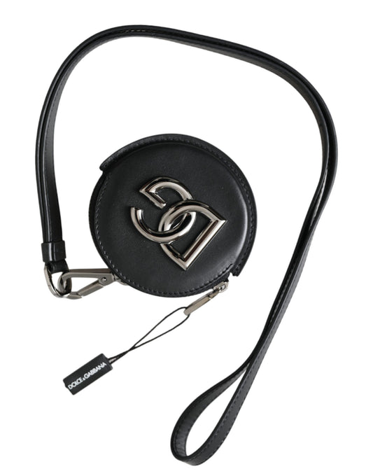 Portefeuille à cordon rond en cuir noir Dolce &amp; Gabbana avec logo DG