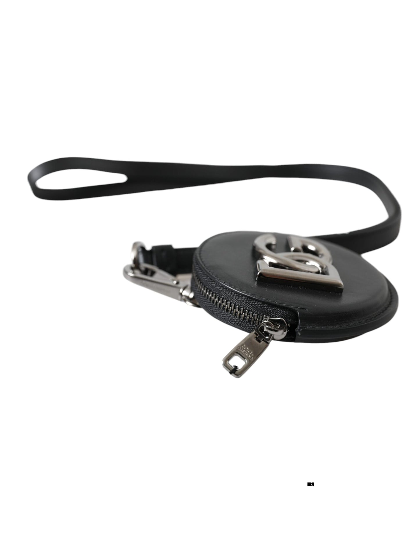 Portefeuille à cordon rond en cuir noir Dolce &amp; Gabbana avec logo DG