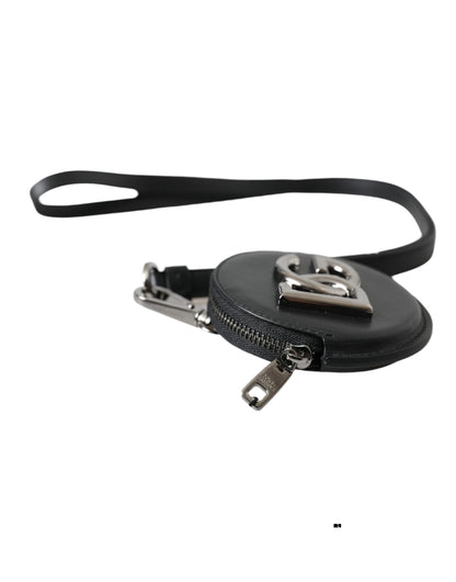 Portefeuille à cordon rond en cuir noir Dolce &amp; Gabbana avec logo DG
