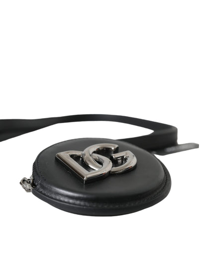 Portefeuille à cordon rond en cuir noir Dolce &amp; Gabbana avec logo DG