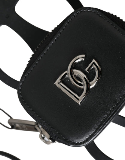 Portefeuille porte-monnaie avec cordon en cuir de veau noir Dolce &amp; Gabbana avec logo DG