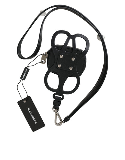 Portefeuille porte-monnaie avec cordon en cuir de veau noir Dolce &amp; Gabbana avec logo DG