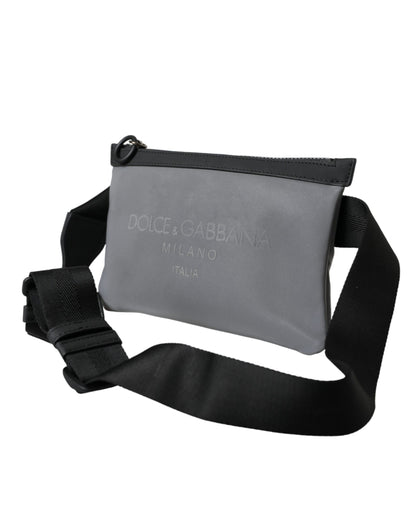Sac banane à fermeture éclair en néoprène gris Dolce &amp; Gabbana avec logo