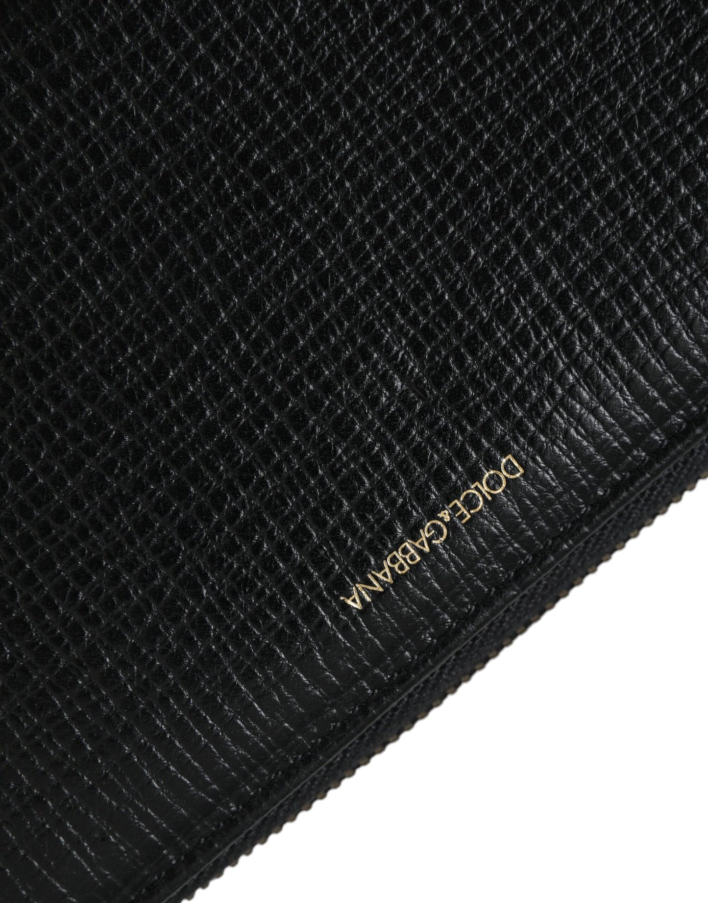 Portefeuille continental zippé en cuir noir Dolce &amp; Gabbana avec patch logo