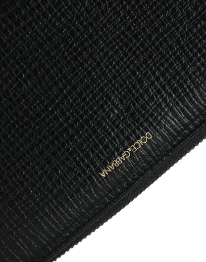 Portefeuille continental zippé en cuir noir Dolce &amp; Gabbana avec patch logo