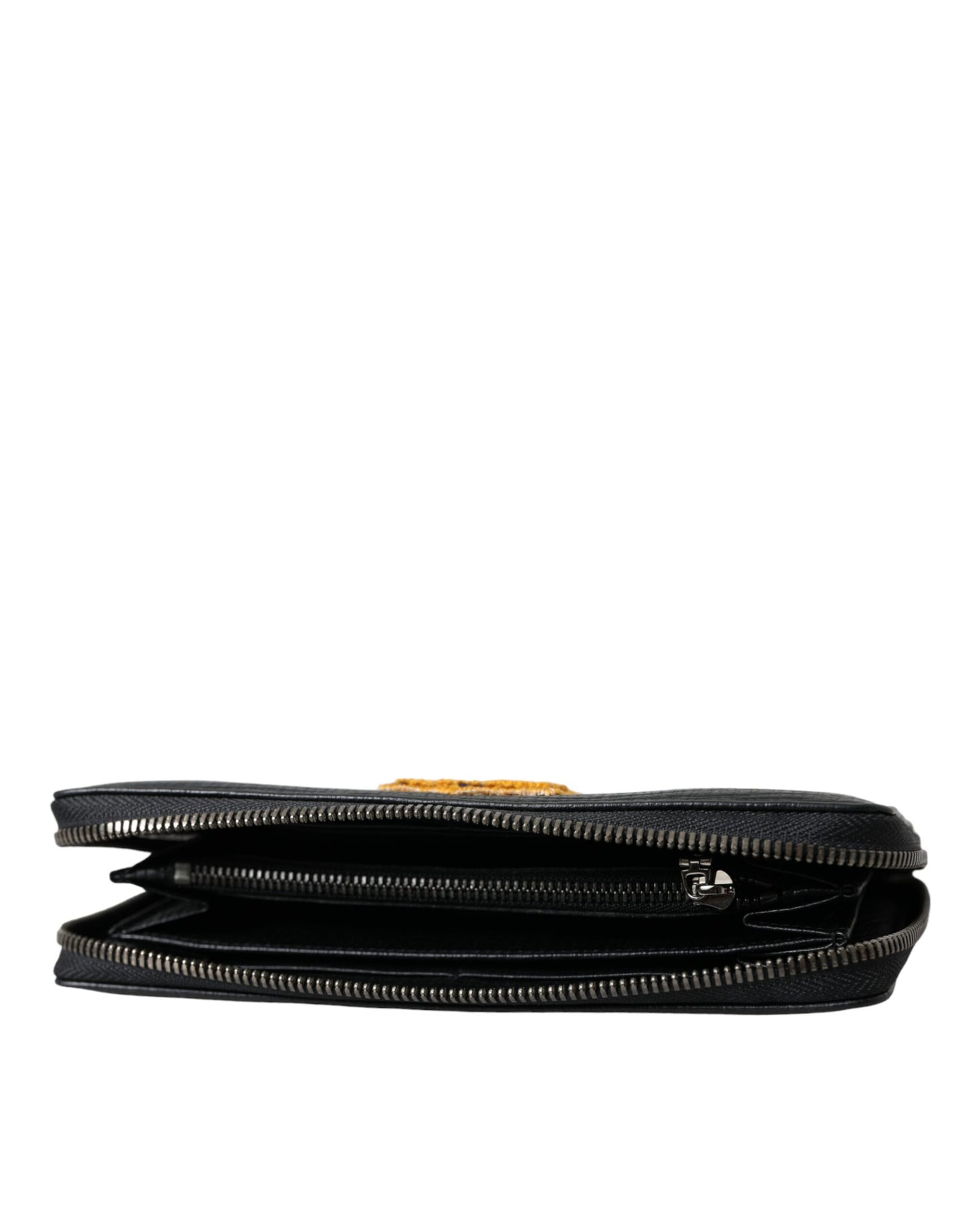 Portefeuille continental zippé en cuir noir Dolce &amp; Gabbana avec patch logo