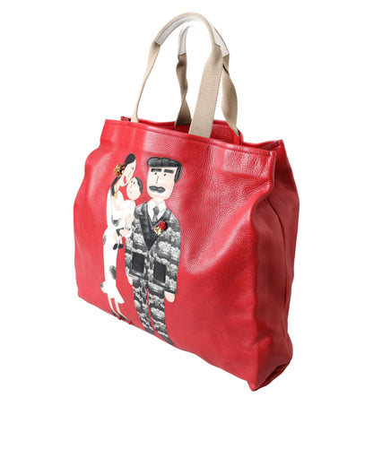 Sac cabas Dolce &amp; Gabbana en cuir rouge avec patch #DGFamily